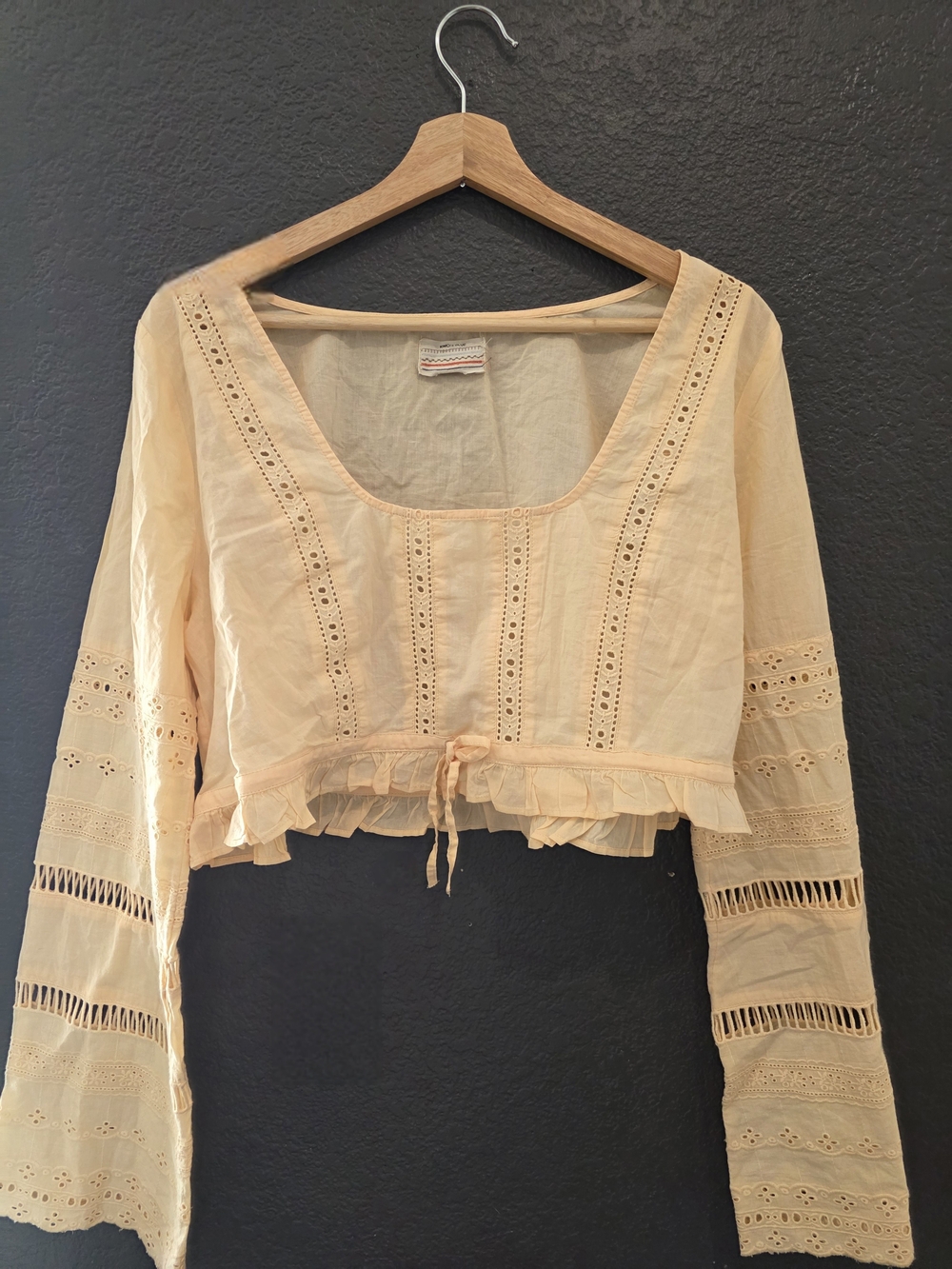 Kimchi Blue Neutral Linen Top with Lace Patttern Stitching